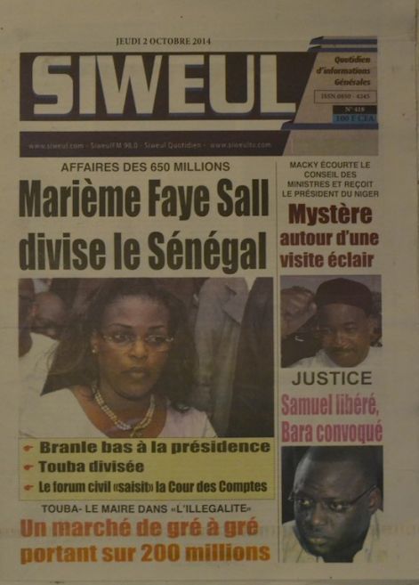 A la Une du Journal Siweul du jeudi 02 octobre 2014