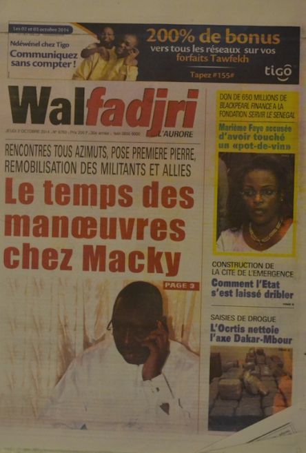 A la Une du Journal Walfadjri du jeudi 02 octobre 2014