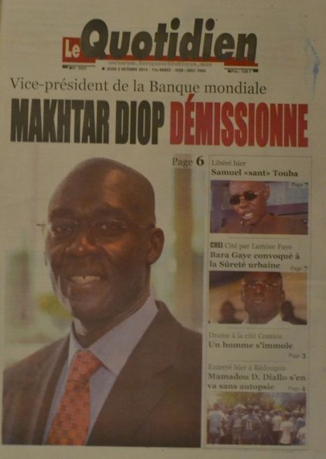 A la Une du Journal Le Quotidien du jeudi 02 octobre 2014 