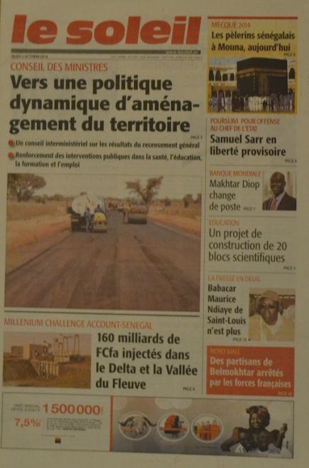 A la Une du Journal Le Soleil du jeudi 02 octobre 2014