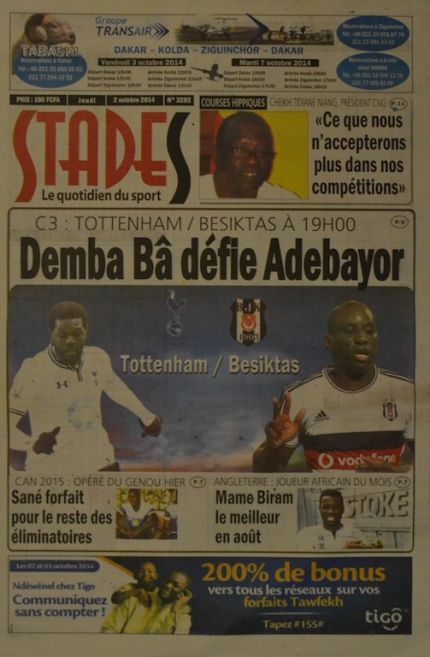 A la Une du Journal Stades du jeudi 02 octobre 2014