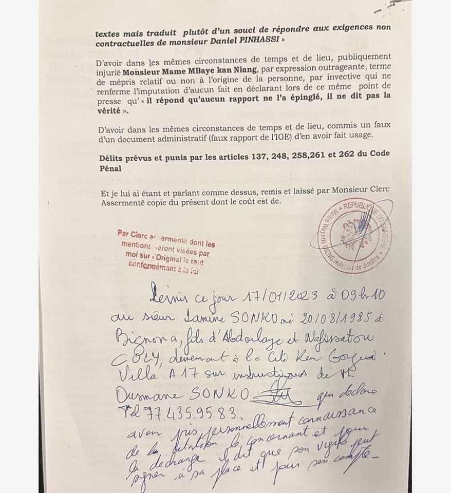 Citation à comparaître d’Ousmane Sonko: Le leader de Pastef a bien recu sa convocation de la Justice