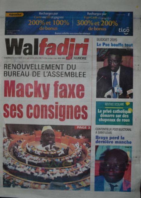 A la Une du Journal Walfadjri du vendredi 10 octobre 2014
