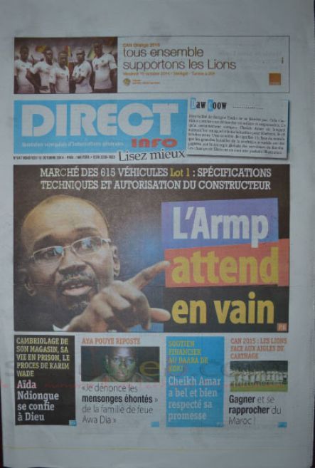 A la Une du Journal Direct Info du vendredi 10 octobre 2014