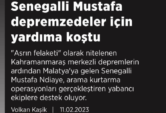 Turquie : Le Sénégalais Mustafa se précipite pour aider les victimes du tremblement de terre Turquie : Le Sénégalais Mustafa se précipite pour aider les victimes du tremblement de terre
