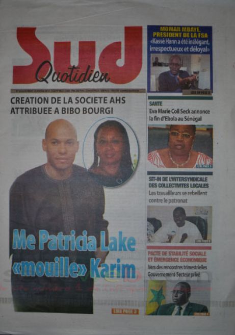 A la Une du Journal Sud Quotidien du mardi 14 octobre 2014 