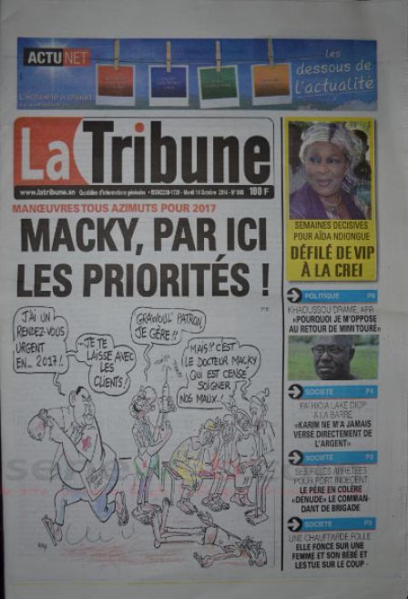 A la Une du Journal La Tribune du mardi 14 octobre 2014