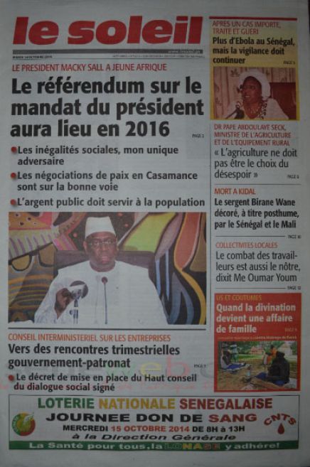 A la Une du Journal Le Soleil du mardi 14 octobre 2014