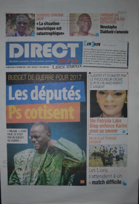 A la Une du Journal Direct Info du mardi 14 octobre 2014