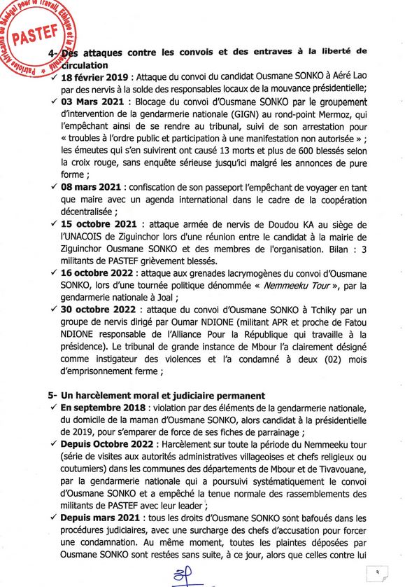 “Persécution” : Le BP de Pastef liste les actes de l’État et alerte... “Persécution” : Le BP de Pastef liste les actes de l’État et alerte...