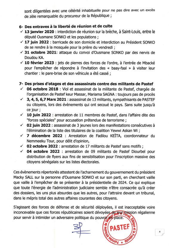 “Persécution” : Le BP de Pastef liste les actes de l’État et alerte... “Persécution” : Le BP de Pastef liste les actes de l’État et alerte...