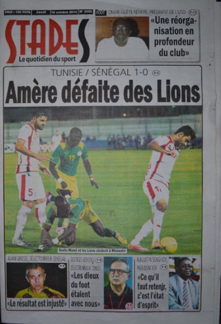 A la Une du Journal Stades du jeudi 16 octobre 2014