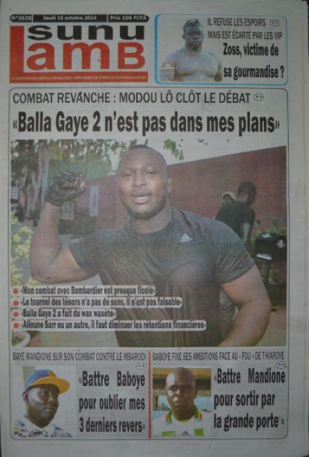 A la Une du Journal Sunu Lamb du jeudi 16 octobre 2014