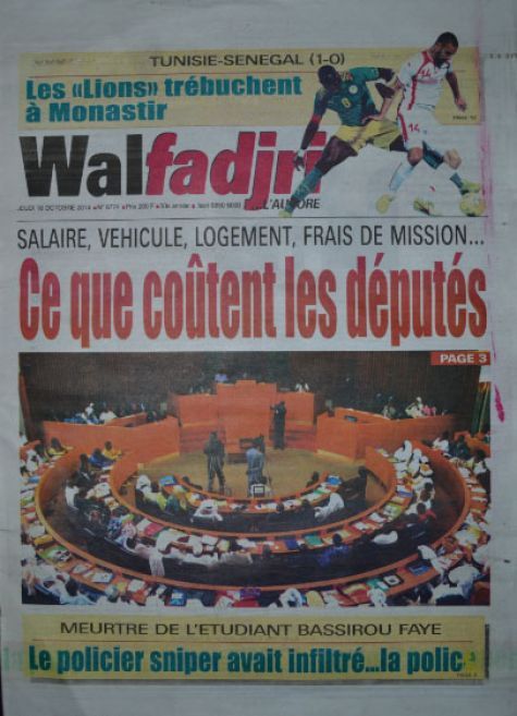 A la Une du Journal Walfadjri du jeudi 16 octobre 2014