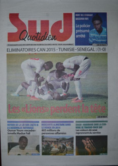 A la Une du Journal Sud Quotidien du jeudi 16 octobre 2014 