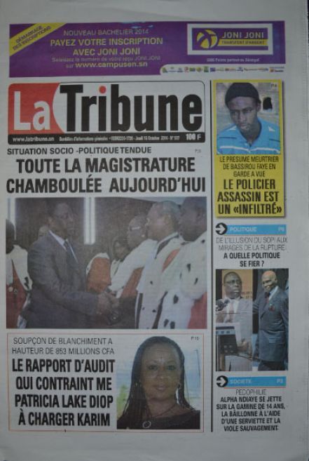 A la Une du Journal La Tribune du jeudi 16 octobre 2014
