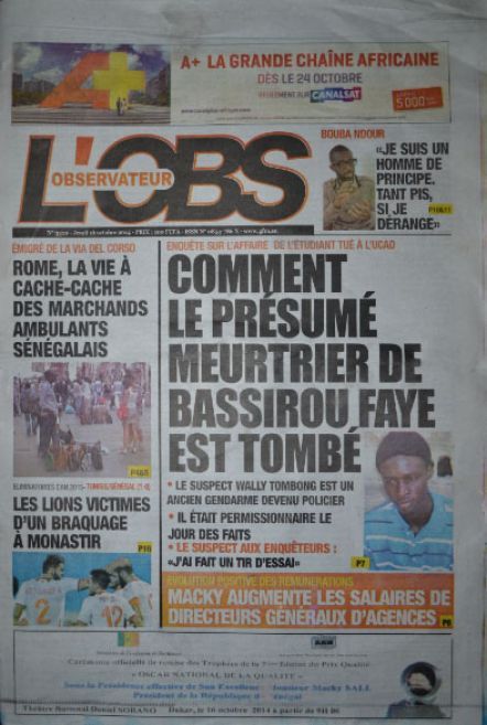 A la Une du Journal L'Observateur du jeudi 16 octobre 2014
