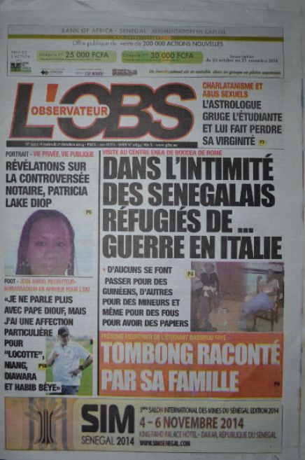 A la Une du Journal L'Observateur du vendredi 17 octobre 2014