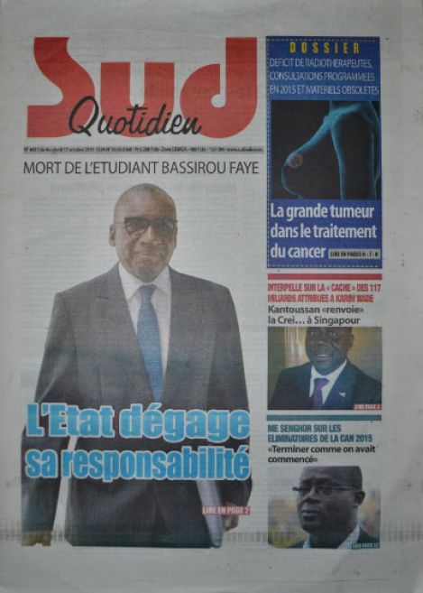 A la Une du Journal Sud Quotidien du vendredi 17 octobre 2014 