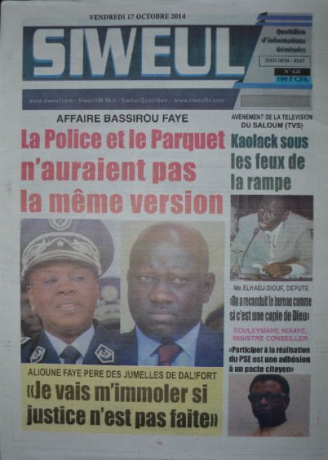 A la Une du Journal Siweul du vendredi 17 octobre 2014