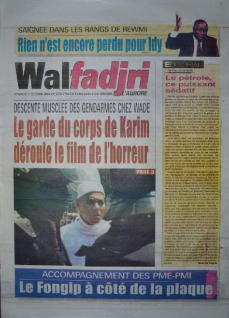A la Une du Journal Walfadjri du vendredi 17 octobre 2014