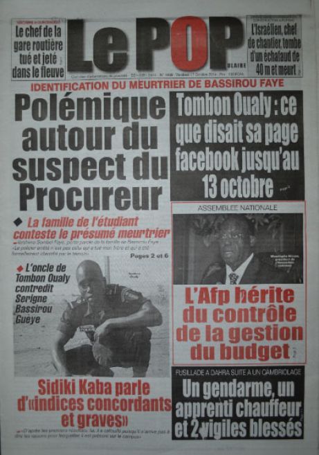 A la Une du Journal Le Populaire du vendredi 17 octobre 2014