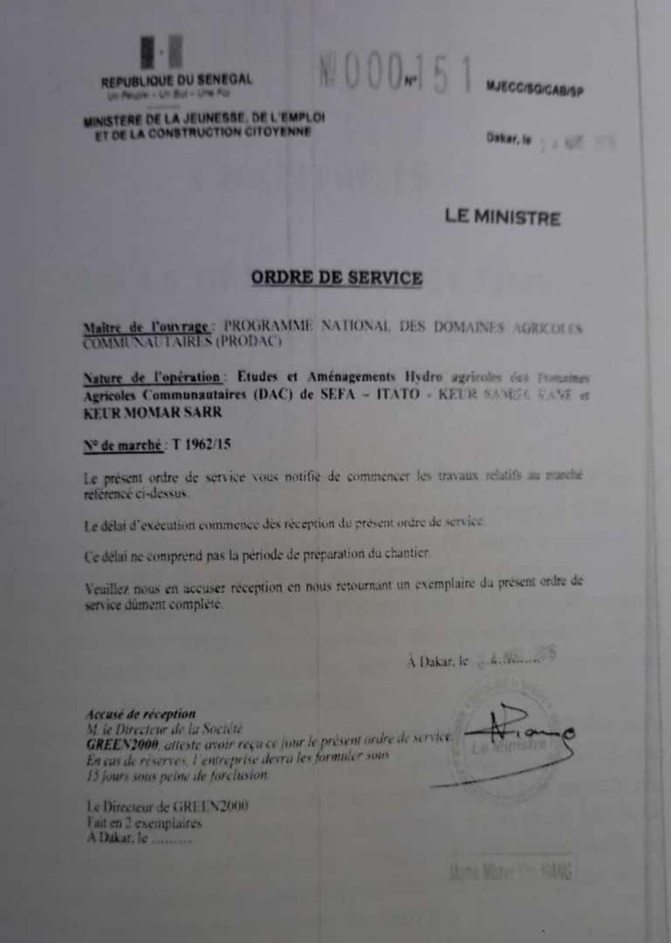 Affaire Prodac : Birahim Seck répond à Mame Mbaye Niang et publie un ordre de Service ! Affaire Prodac : Birahim Seck répond à Mame Mbaye Niang et publie un ordre de Service !