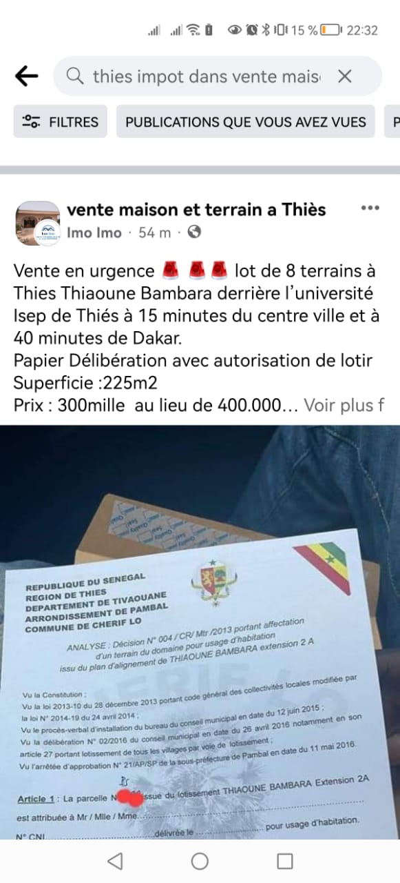 Foncier à Thiès/ Arnaque ou attributions légales: Les terrains de Ndobène et de Thiaoune Bambara, assaillis