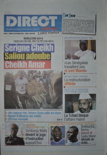 A la Une du Journal Direct Info du lundi 20 octobre 2014