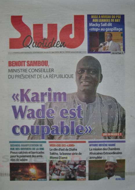 A la Une du Journal Sud Quotidien du lundi 20 octobre 2014 