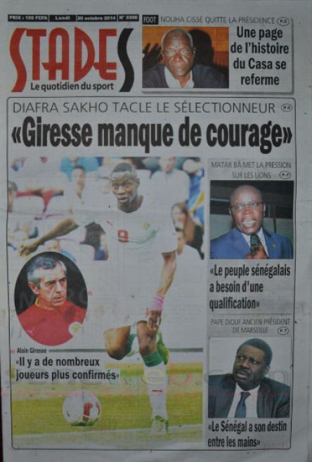A la Une du Journal Stades du lundi 20 octobre 2014