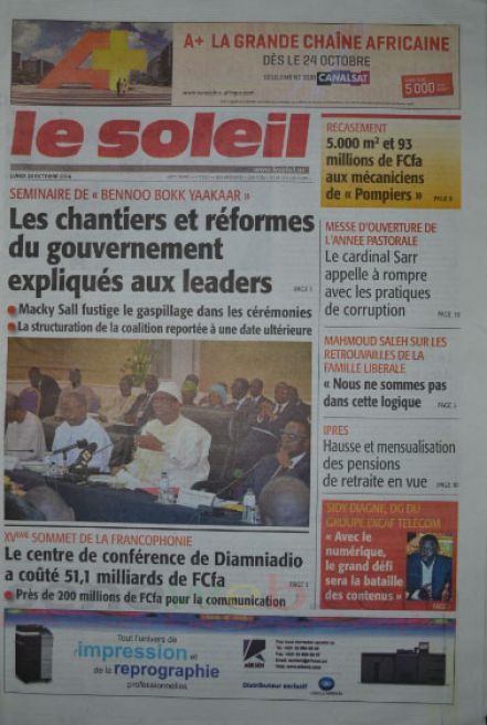 A la Une du Journal Le Soleil du lundi 20 octobre 2014