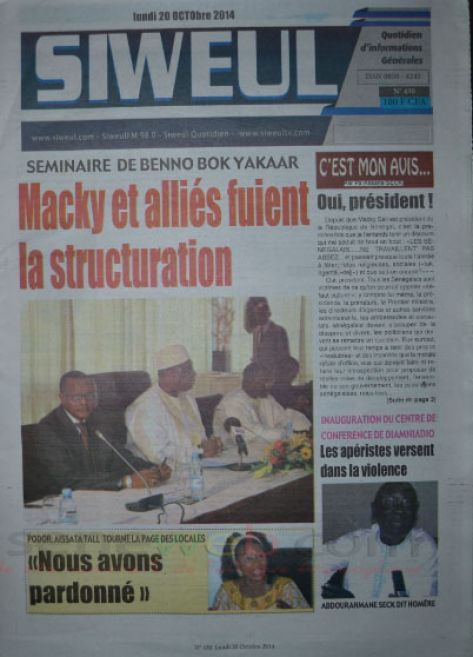 A la Une du Journal Siweul du lundi 20 octobre 2014