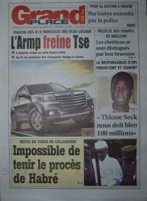 A la Une du Journal Grand Place du lundi 20 octobre 2014