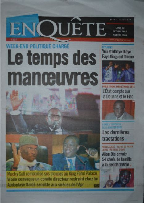 A la Une du Journal EnQuête du lundi 20 octobre 2014