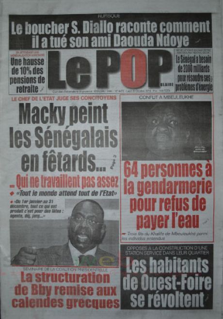 A la Une du Journal Le Populaire du lundi 20 octobre 2014