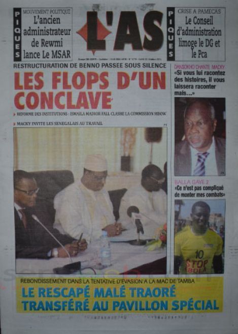 A la Une du Journal L'As du lundi 20 octobre 2014