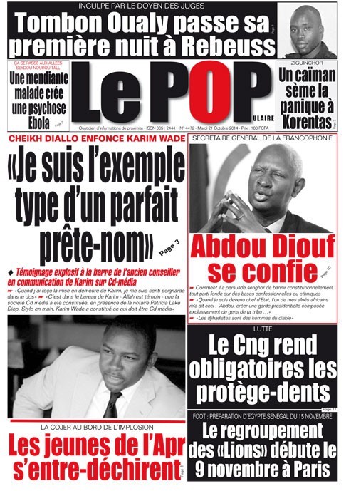 A la Une du Journal Le Populaire du mardi 21 octobre 2014