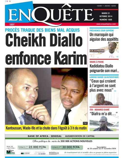 A la Une du Journal EnQuête du mardi 21 octobre 2014