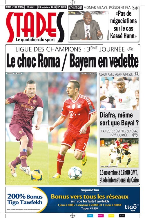 A la Une du Journal Stades du mardi 21 octobre 2014