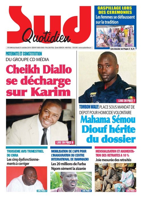 A la Une du Journal Sud Quotidien du mardi 21 octobre 2014 