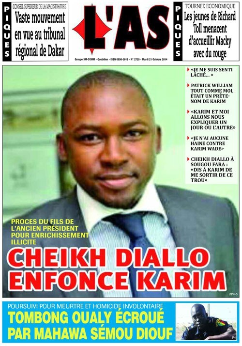 A la Une du Journal L'As du mardi 21 octobre 2014