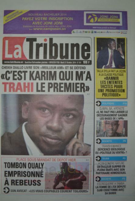 A la Une du Journal La Tribune du mardi 21 octobre 2014