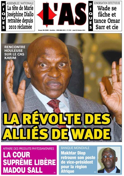 A la Une du Journal L'As du jeudi 23 octobre 2014