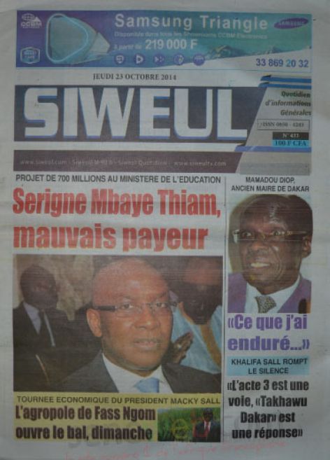A la Une du Journal Siweul du jeudi 23 octobre 2014