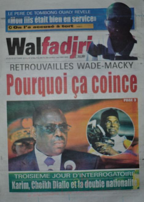 A la Une du Journal Walfadjri du jeudi 23 octobre 2014