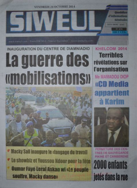 A la Une du Journal Siweul du vendredi 24 octobre 2014