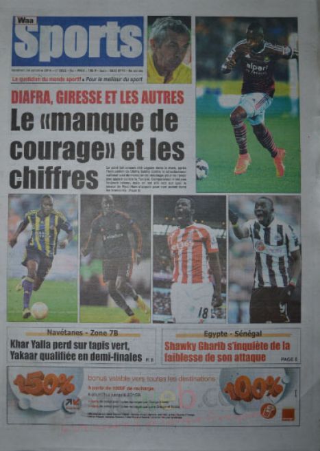 A la Une du Journal Waa Sports du vendredi 24 octobre 2014