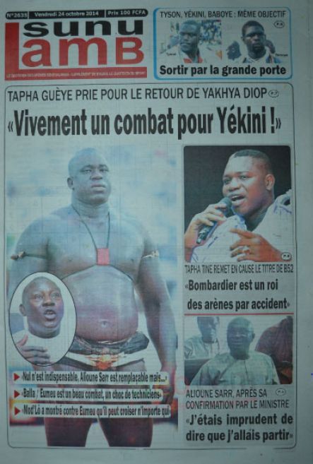 A la Une du Journal Sunu Lamb du vendredi 24 octobre 2014