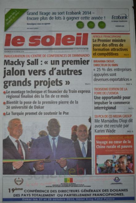 A la Une du Journal Le Soleil du vendredi 24 octobre 2014